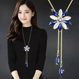 Opal Flower Crystal Pendant Long Necklace for Women