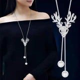 Opal Flower Crystal Pendant Long Necklace for Women