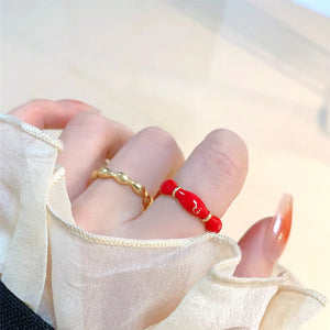 Red Drop Glazed Bamboo Knot Adjustable Ring Small Temperament Ring Banquet Jewel