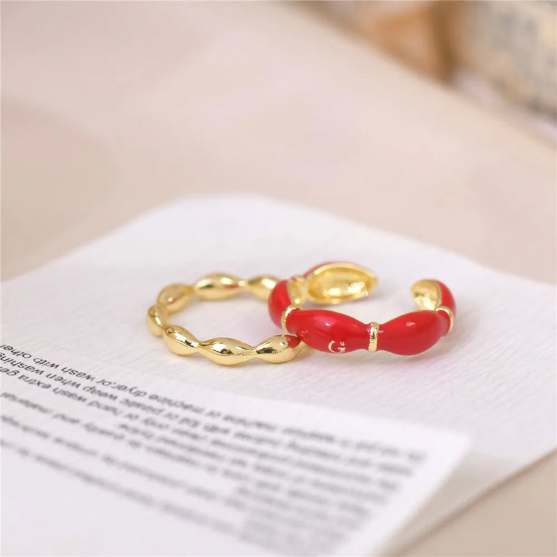 Red Drop Glazed Bamboo Knot Adjustable Ring Small Temperament Ring Banquet Jewel
