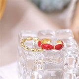 Red Drop Glazed Bamboo Knot Adjustable Ring Small Temperament Ring Banquet Jewel