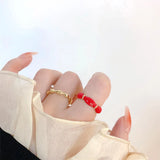 Red Drop Glazed Bamboo Knot Adjustable Ring Small Temperament Ring Banquet Jewel