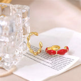 Red Drop Glazed Bamboo Knot Adjustable Ring Small Temperament Ring Banquet Jewel
