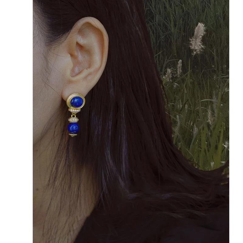 Lapis Lazuli Earrings 18K Women's Eardrop DIY Charming