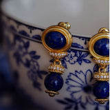 Lapis Lazuli Earrings 18K Women's Eardrop DIY Charming