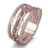 Leather Rhinestone Crystal Wrap Bracelet for Women
