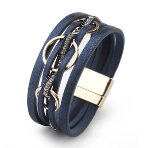 Leather Rhinestone Crystal Wrap Bracelet for Women