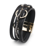 Leather Rhinestone Crystal Wrap Bracelet for Women