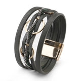 Leather Rhinestone Crystal Wrap Bracelet for Women