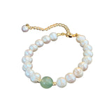 Light Jade Freshwater Pearl Beaded Chain Bracelet for Women