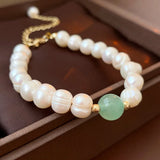 Light Jade Freshwater Pearl Beaded Chain Bracelet for Women