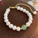 Light Jade Freshwater Pearl Beaded Chain Bracelet for Women