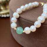 Light Jade Freshwater Pearl Beaded Chain Bracelet for Women