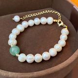Light Jade Freshwater Pearl Beaded Chain Bracelet for Women