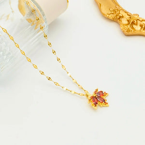 Romantic Red Maple Leaf Pendant Necklace Stainless Steel Jewelry