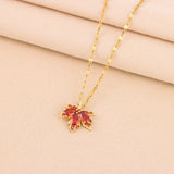 Romantic Red Maple Leaf Pendant Necklace Stainless Steel Jewelry
