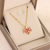 Romantic Red Maple Leaf Pendant Necklace Stainless Steel Jewelry