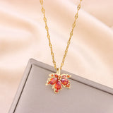 Romantic Red Maple Leaf Pendant Necklace Stainless Steel Jewelry