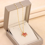 Romantic Red Maple Leaf Pendant Necklace Stainless Steel Jewelry