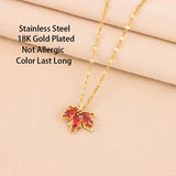 Romantic Red Maple Leaf Pendant Necklace Stainless Steel Jewelry