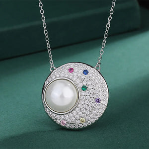 14mm Big Pearl Pendant Necklace for Women with Diamonds