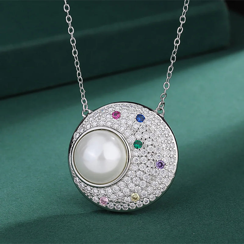 14mm Big Pearl Pendant Necklace for Women with Diamonds