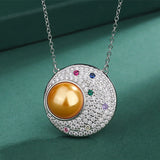 14mm Big Pearl Pendant Necklace for Women with Diamonds