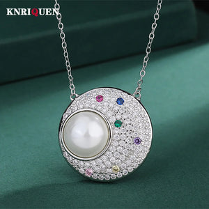 14mm Big Pearl Pendant Necklace for Women with Diamonds