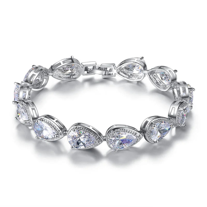 Angel Tears Pear Silver Bracelet Bangle Women Anniversary Gift Jewelry