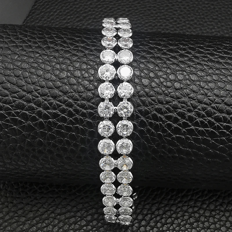 Double Row Round Silver Bracelet Bangle for Women S5775