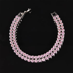 Double Row Round Silver Bracelet Bangle for Women S5775