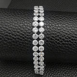 Double Row Round Silver Bracelet Bangle for Women S5775