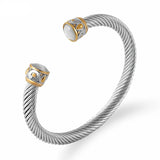 Braided Charm Open Cuff Stainless Steel Bracelets