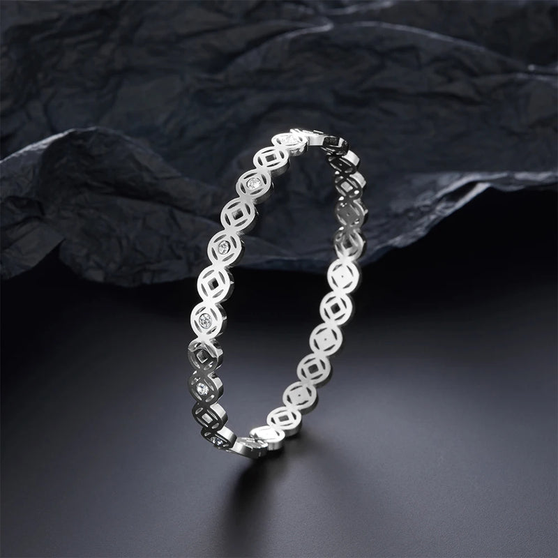 Luxury Crystal Bangles for Women, Stainless Steel Bracelets, Gift