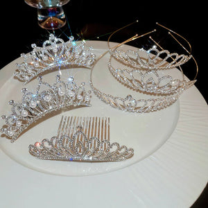 Zircon Love Crown Bridals Headdress Hair Comb for Girls