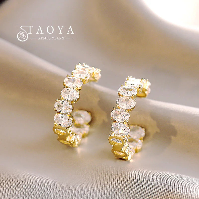 Zircon Inlaid C Hoop Earrings Christmas Party Jewelry