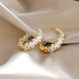 Zircon Inlaid C Hoop Earrings Christmas Party Jewelry