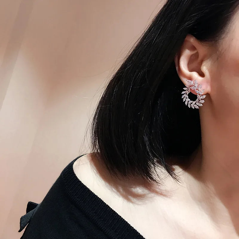 Leaf Ear Stud Silver Earrings for Women Anniversary Gift Jewelry