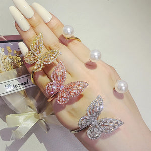 Rose Silver Butterfly Bracelet Bangle Open Party Gift Jewelry