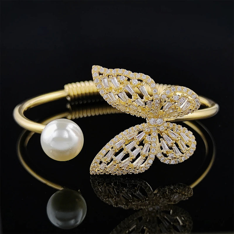 Rose Silver Butterfly Bracelet Bangle Open Party Gift Jewelry