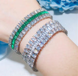 White&Green AAAA Zircon Silver Round Bracelet Bangle For Women