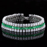 White&Green AAAA Zircon Silver Round Bracelet Bangle For Women