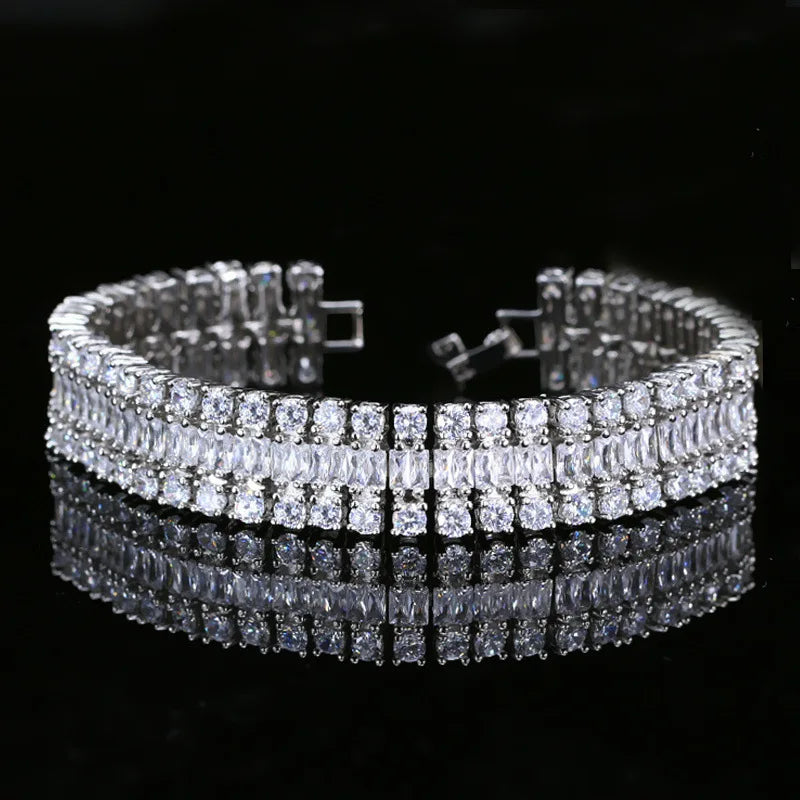 White&Green AAAA Zircon Silver Round Bracelet Bangle For Women