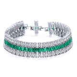 White&Green AAAA Zircon Silver Round Bracelet Bangle For Women