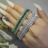 White&Green AAAA Zircon Silver Round Bracelet Bangle For Women
