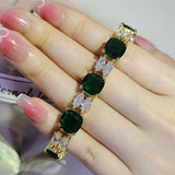18K Green Marquise Cushion Square Tennis Bracelet Bangle for Women