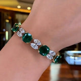 18K Green Marquise Cushion Square Tennis Bracelet Bangle for Women