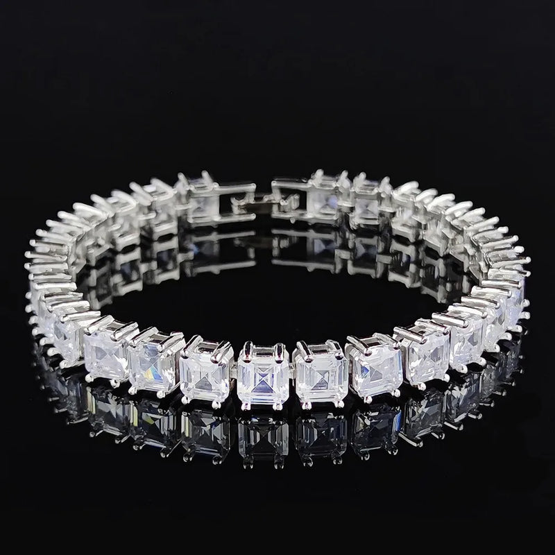 18K Green Marquise Cushion Square Tennis Bracelet Bangle for Women