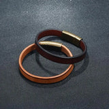 Men's Brown Leather Bracelet Stainless Steel Clasp Gift