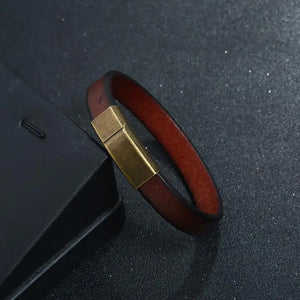 Men's Brown Leather Bracelet Stainless Steel Clasp Gift